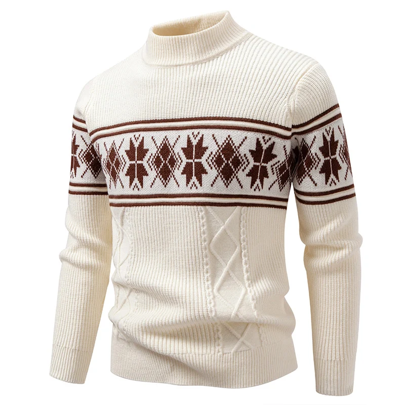 Herren Norwegermuster-Rollkragenpullover aus Feinstrick mit Zopfmuster-Details Nord Taschen