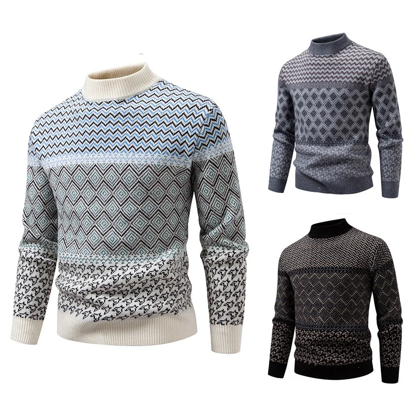 Herren Norwegermuster-Pullover mit Stehkragen und feinem Jacquardstrick Nord Taschen