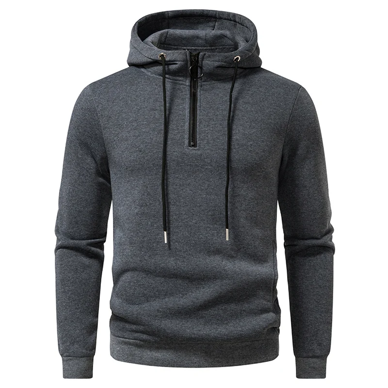 Herren Modernes sportlich-elegantes Kapuzen-Sweatshirt mit Fronthalbzip und Kordelzug Nord Taschen