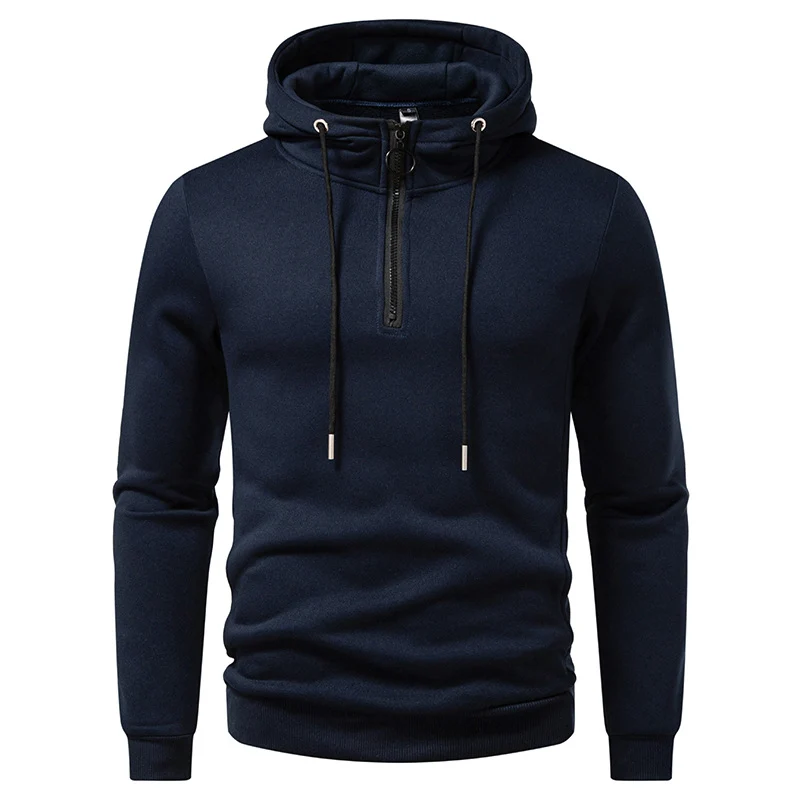 Herren Modernes sportlich-elegantes Kapuzen-Sweatshirt mit Fronthalbzip und Kordelzug Nord Taschen