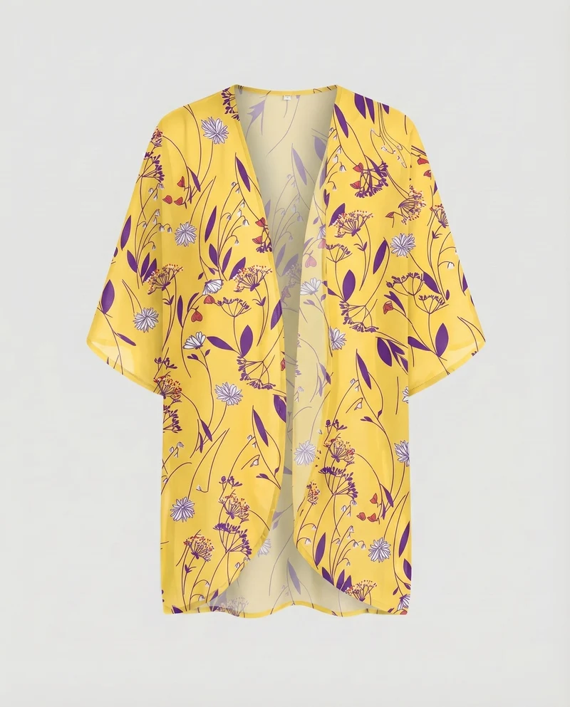 Damen Chiffon-Kimono-Überwurf Floraler Druck Fledermausärmel Offen