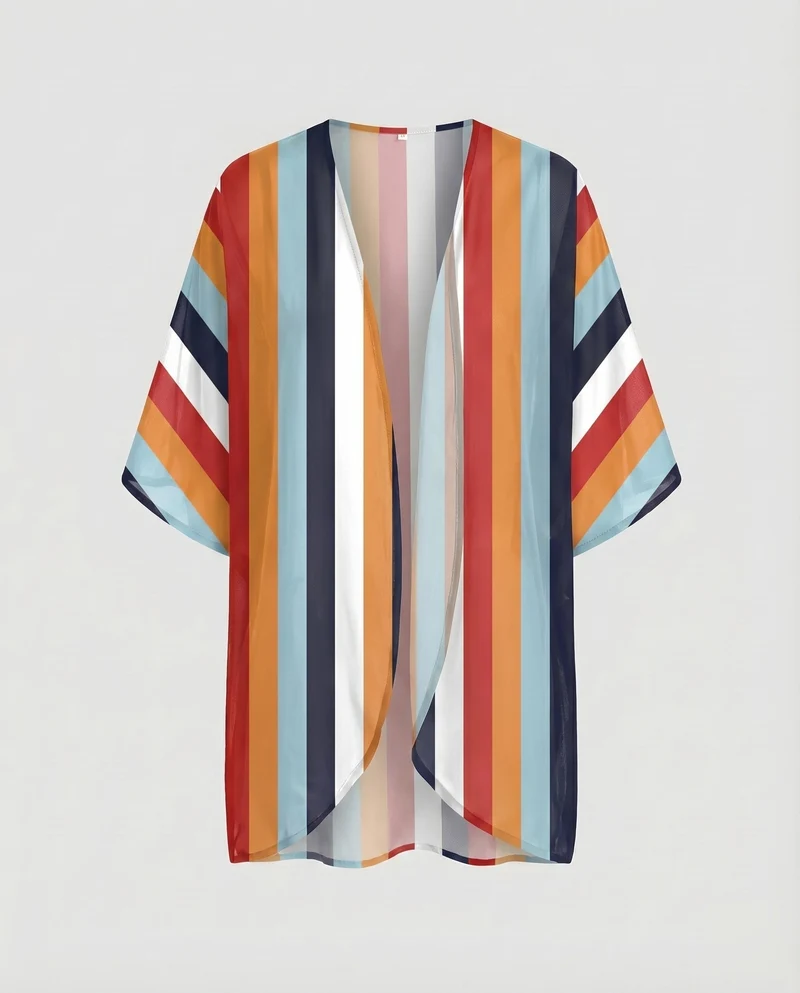 Damen Chiffon-Kimono-Überwurf Floraler Druck Fledermausärmel Offen