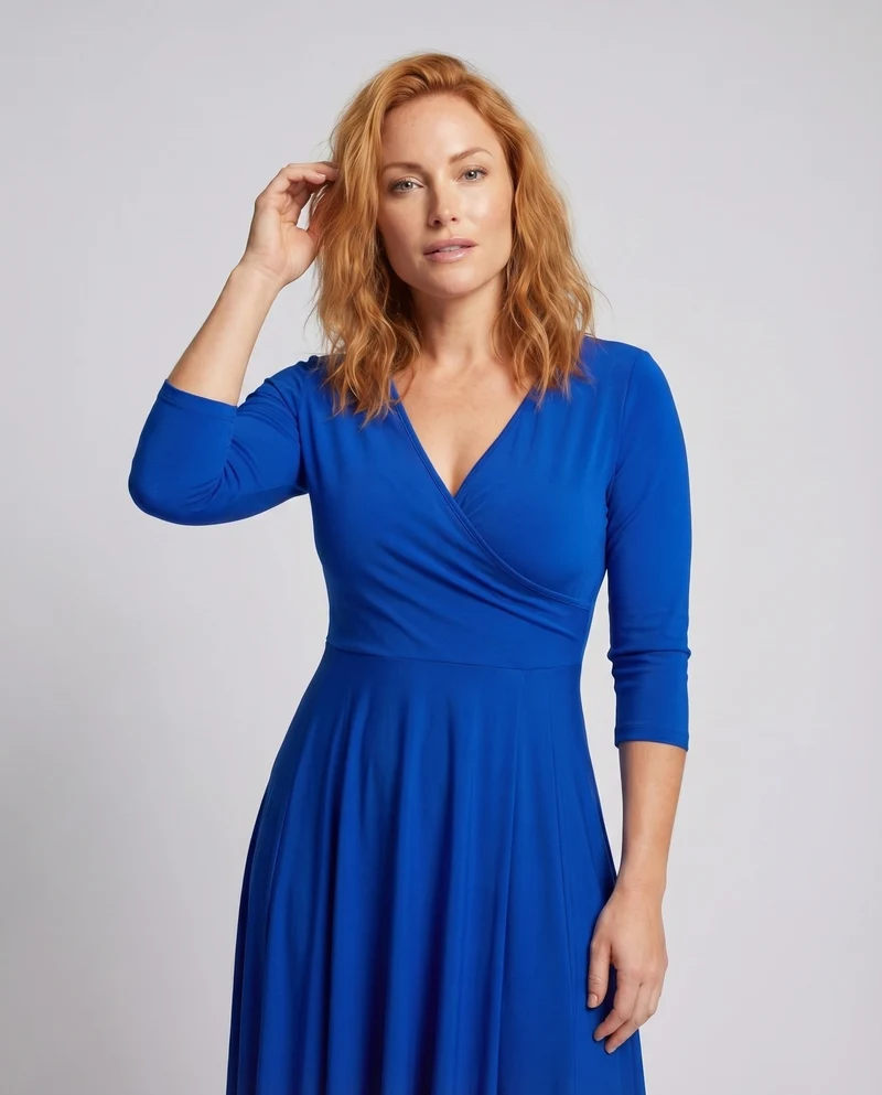 Damen Maxikleid Wickeloberteil Empire-Taille Faltenrock Große-Größen
