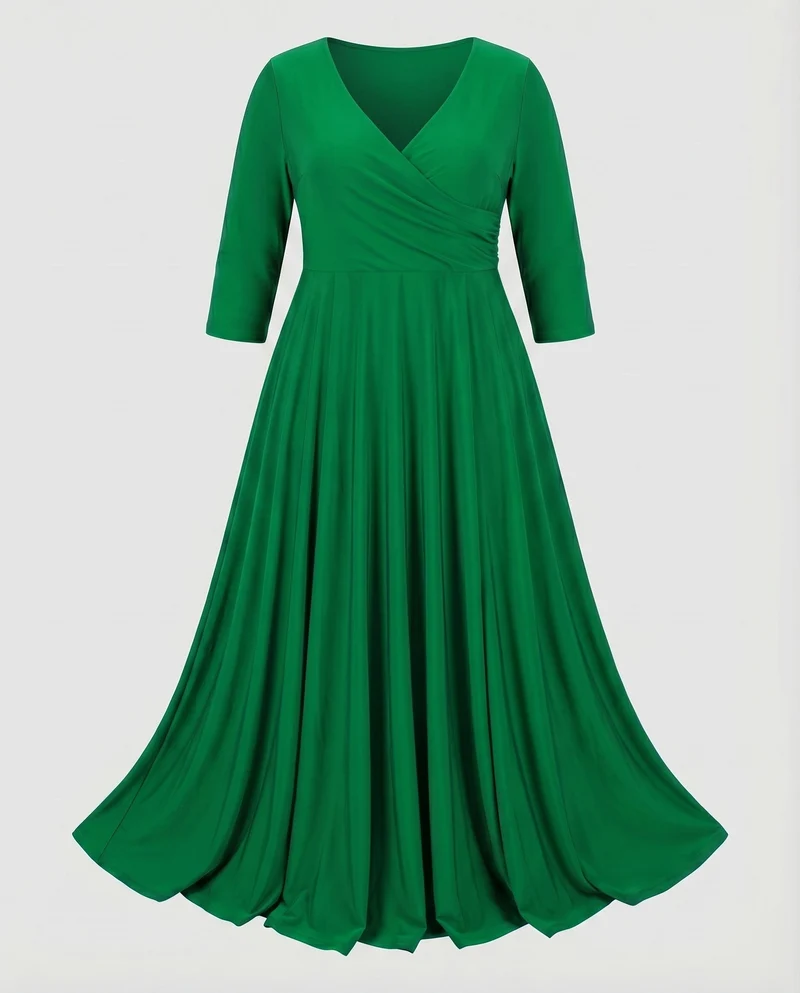 Damen Maxikleid Wickeloberteil Empire-Taille Faltenrock Große-Größen
