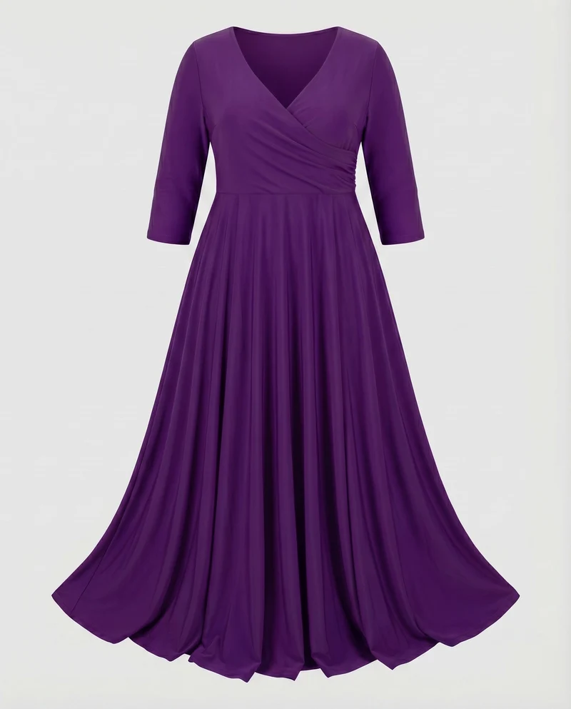 Damen Maxikleid Wickeloberteil Empire-Taille Faltenrock Große-Größen