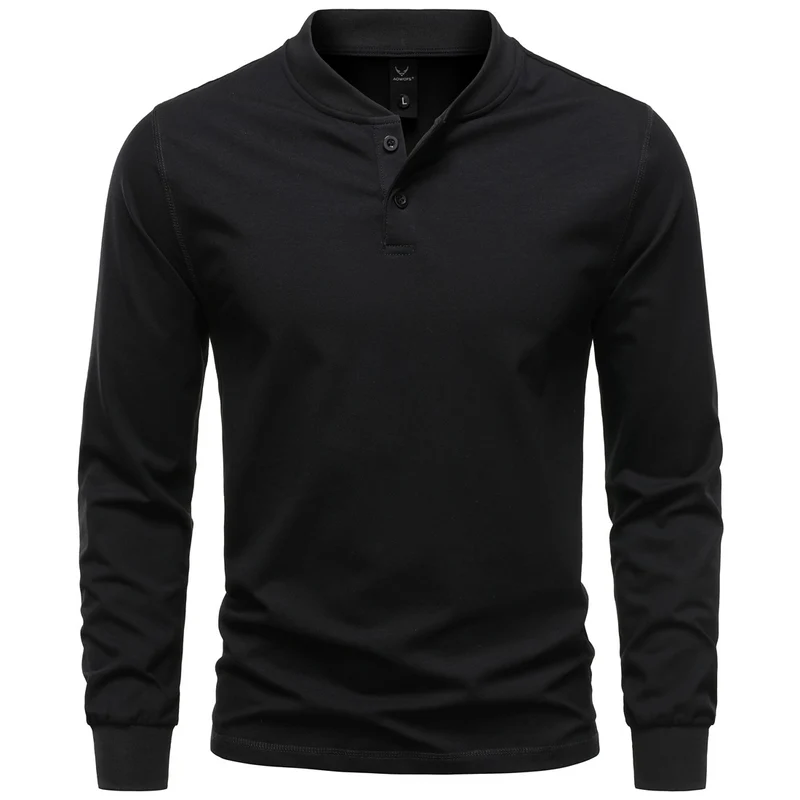 Herren Langarm-Henleyshirt mit Stehkragen und zweifacher Knopfleiste, Slim Fit, Baumwoll-Mix Nord Taschen