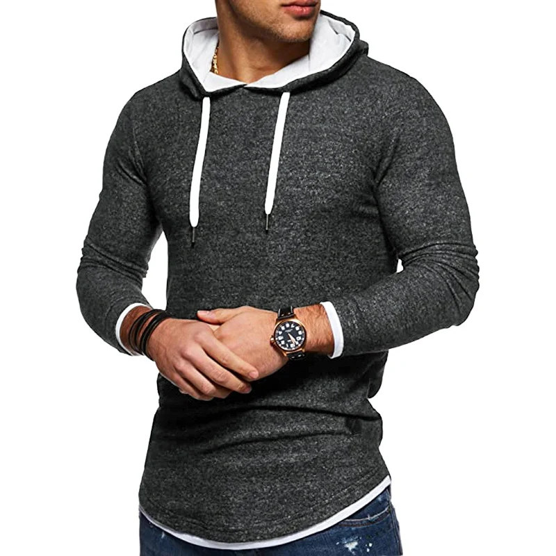Herren Lang geschnittener Kapuzenpullover mit Lagenoptik und Raglanärmeln Nord Taschen