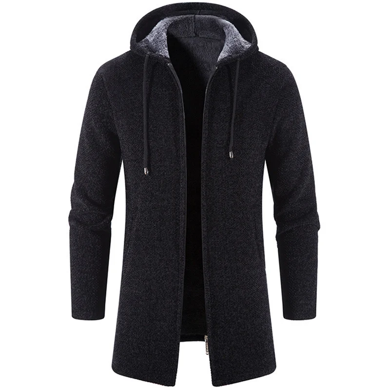 Herren Lang geschnittener Kapuzen‑Strickmantel mit Teddyfutter Nord Taschen