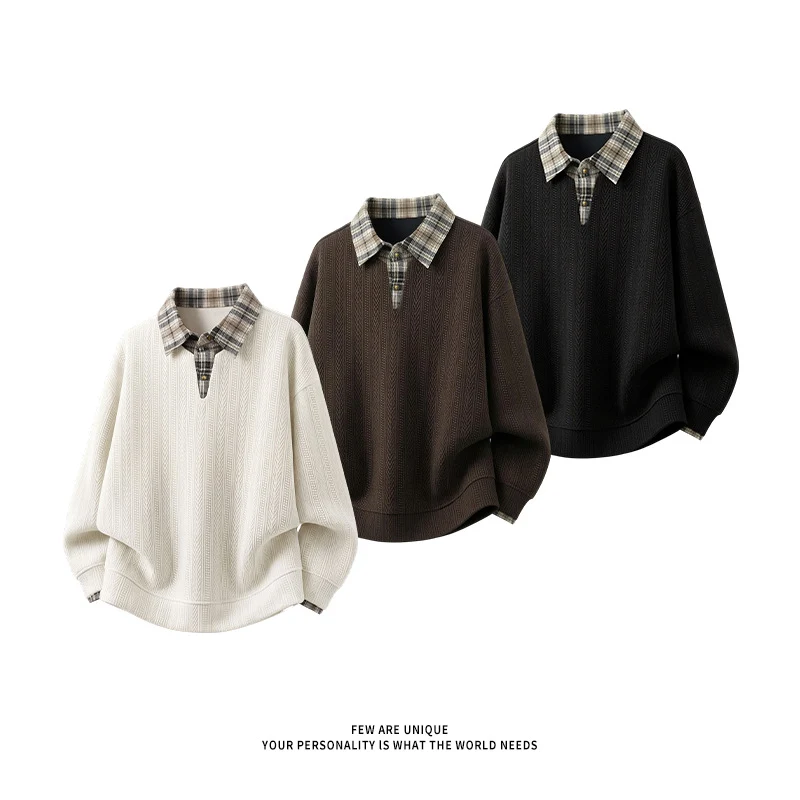 Herren Lagenlook-Pullover mit integriertem Karohemdkragen Nord Taschen