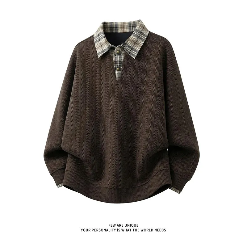 Herren Lagenlook-Pullover mit integriertem Karohemdkragen Nord Taschen