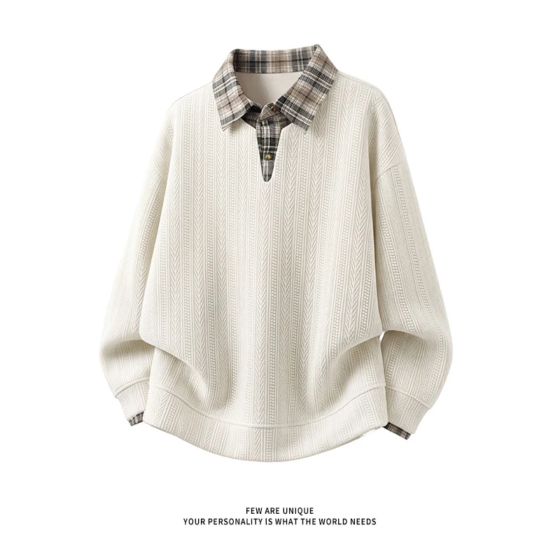 Herren Lagenlook-Pullover mit integriertem Karohemdkragen Nord Taschen
