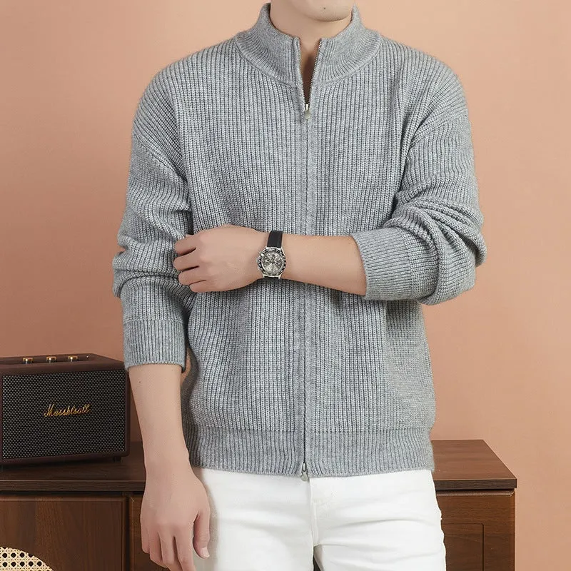 Herren Kuscheliger Zip-Pullover aus Mohair-Mix mit feiner Rippstruktur und Stehkragen Nord Taschen