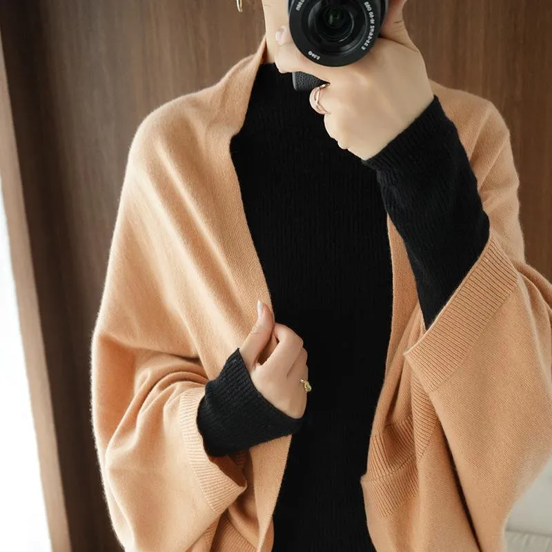 Damen Langer offener Kaschmir‑Look Strick-Wrap mit überschnittener Ärmelpartie Nord Taschen