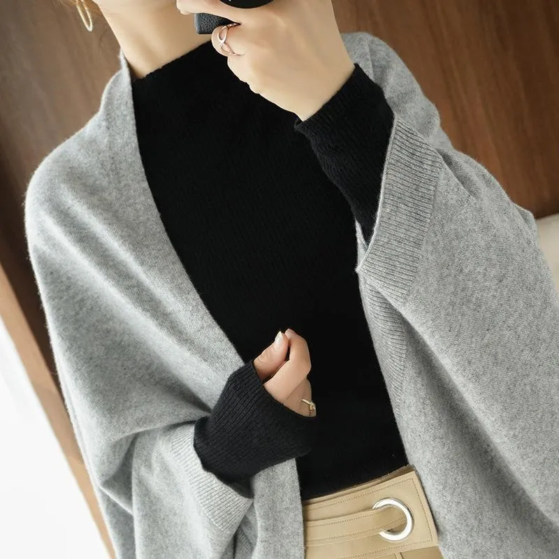 Damen Langer offener Kaschmir‑Look Strick-Wrap mit überschnittener Ärmelpartie Nord Taschen