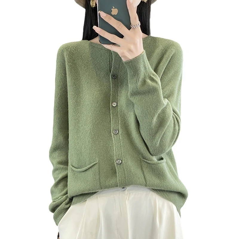 Damen Langer Feinstrick-Cardigan mit Rundhalsausschnitt, Eingrifftaschen und Alpaka-Mix Nord Taschen