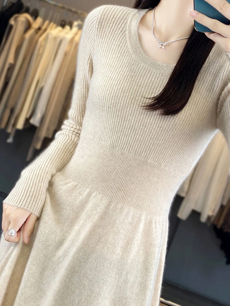 Damen Langärmeliges Midikleid aus Feinstrick mit taillierter A‑Linien‑Silhouette Nord Taschen