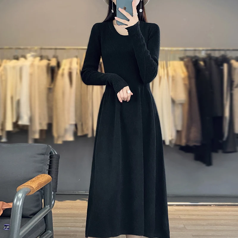 Damen Langärmeliges Midikleid aus Feinstrick mit taillierter A‑Linien‑Silhouette Nord Taschen