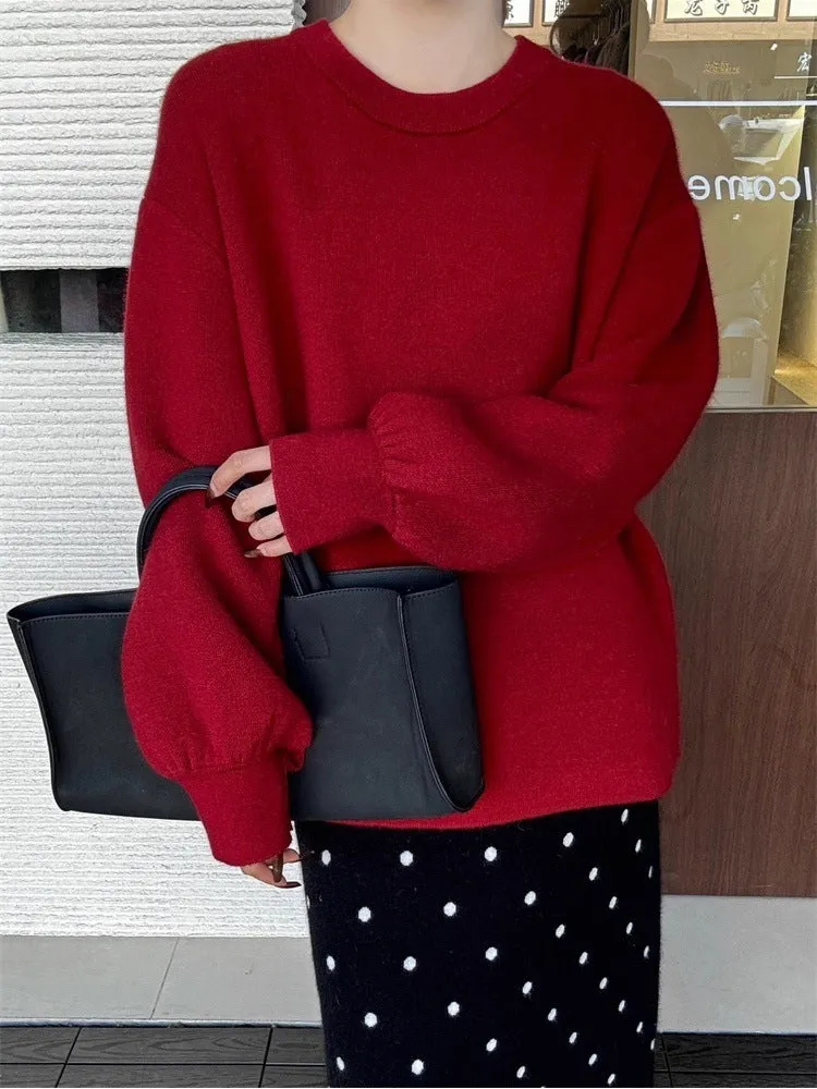Damen Oversize-Feinstrickpullover mit Ballonärmeln und Knopfmanschette Nord Taschen