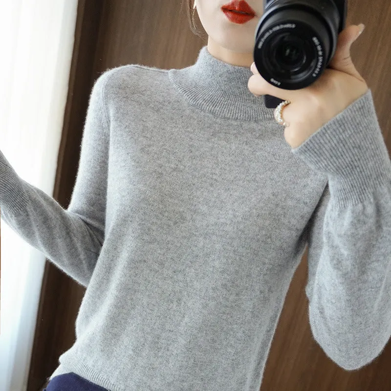 Damen Mockneck-Pullover aus flauschigem Angora-Mix mit legerer Ballonärmel-Silhouette Nord Taschen