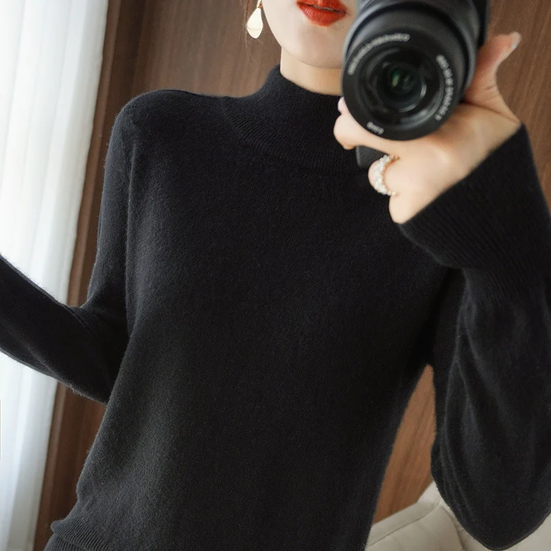 Damen Mockneck-Pullover aus flauschigem Angora-Mix mit legerer Ballonärmel-Silhouette Nord Taschen