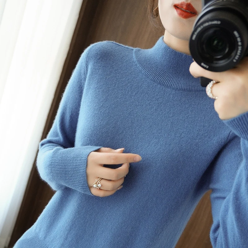 Damen Mockneck-Pullover aus flauschigem Angora-Mix mit legerer Ballonärmel-Silhouette Nord Taschen