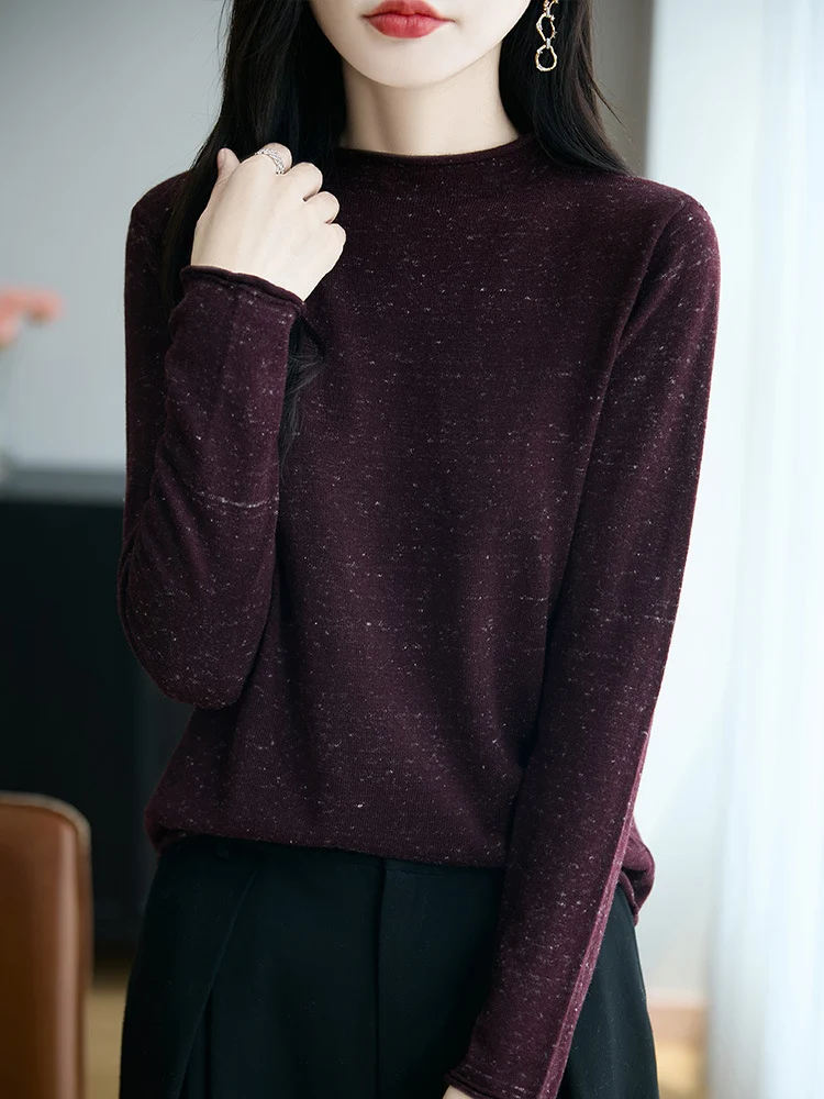 Damen Minimalistischer Nep-Strick-Longsleeve mit kurzem Stehkragen Nord Taschen