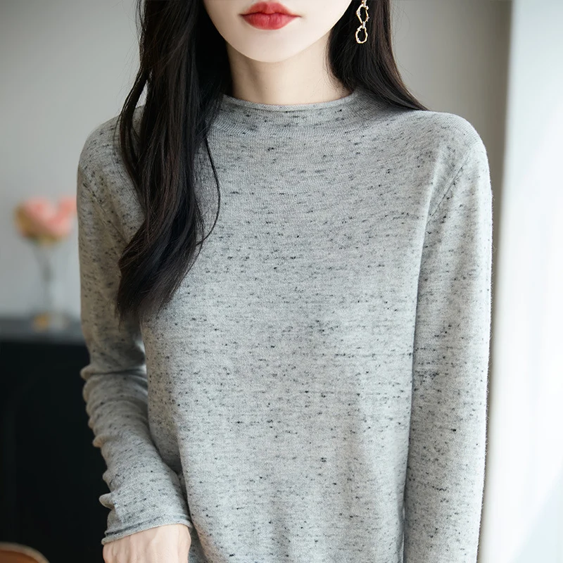 Damen Minimalistischer Nep-Strick-Longsleeve mit kurzem Stehkragen Nord Taschen
