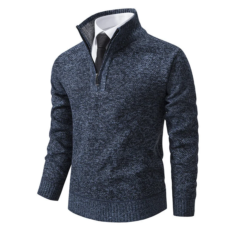 Herren Melierter Halbzip-Mockneck-Pullover aus dichtem Feinstrick mit gerippten Bündchen Nord Taschen