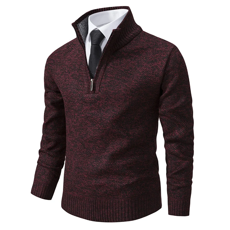 Herren Melierter Halbzip-Mockneck-Pullover aus dichtem Feinstrick mit gerippten Bündchen Nord Taschen