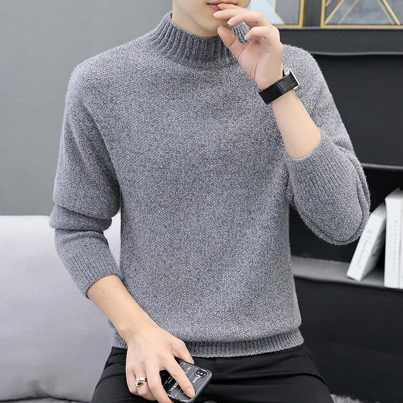 Herren Melierter Bouclé-Mockneck-Pullover mit Thermo-Feinstrick und gerippten Abschlüssen Nord Taschen
