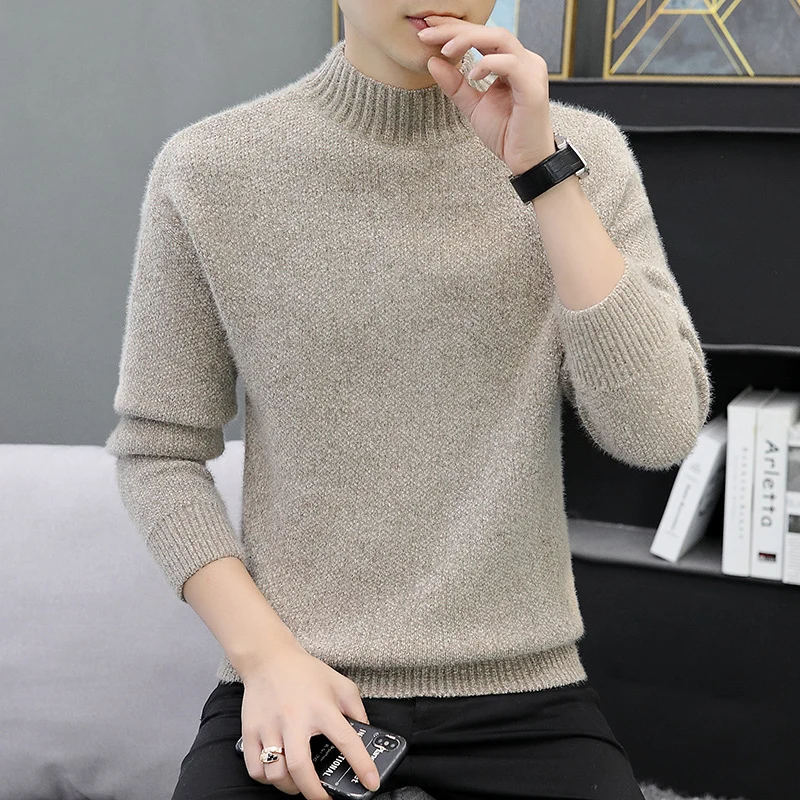 Herren Melierter Bouclé-Mockneck-Pullover mit Thermo-Feinstrick und gerippten Abschlüssen Nord Taschen
