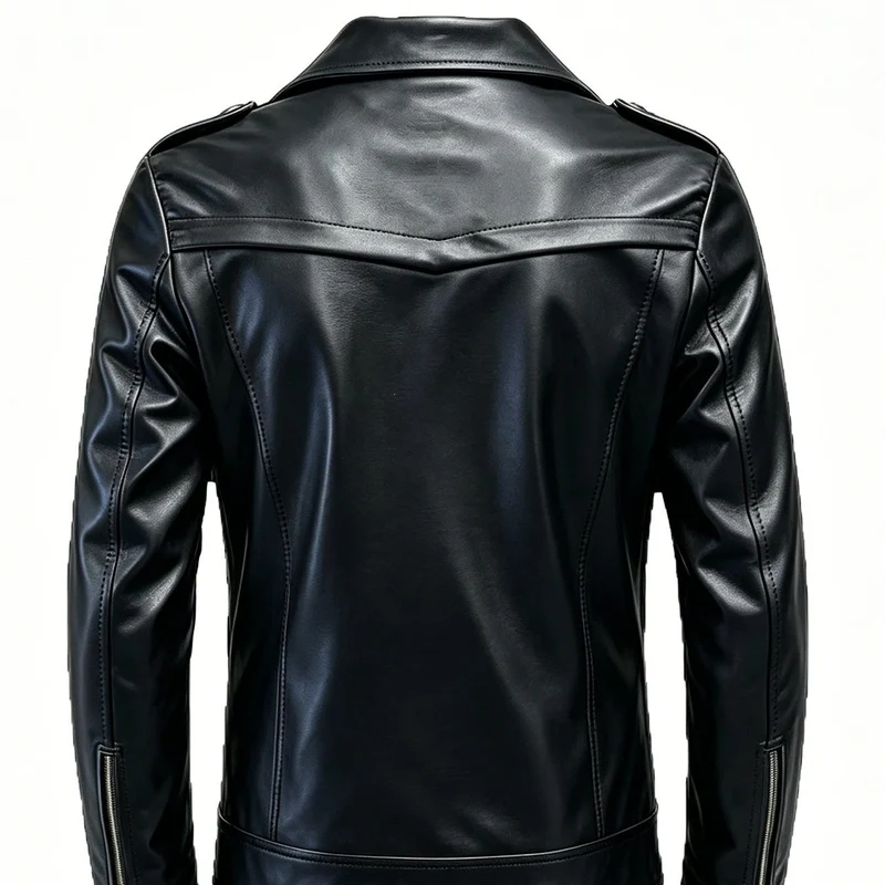 Herren Maskuline Premium-Leder-Bikerjacke mit asymmetrischer Reißverschlussfront Nord Taschen