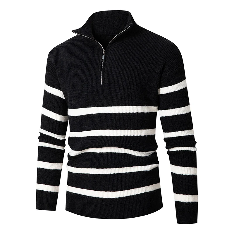 Herren Maritime Streifen-Mockneck-Pullover mit Halbzip und geripptem Feinstrick Nord Taschen