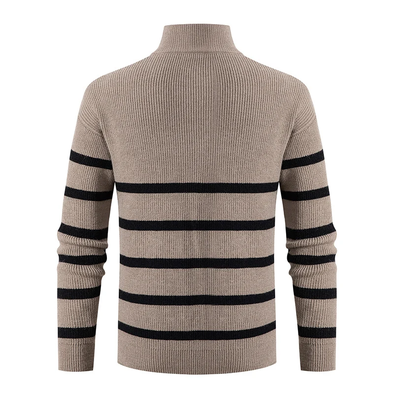 Herren Maritime Streifen-Mockneck-Pullover mit Halbzip und geripptem Feinstrick Nord Taschen