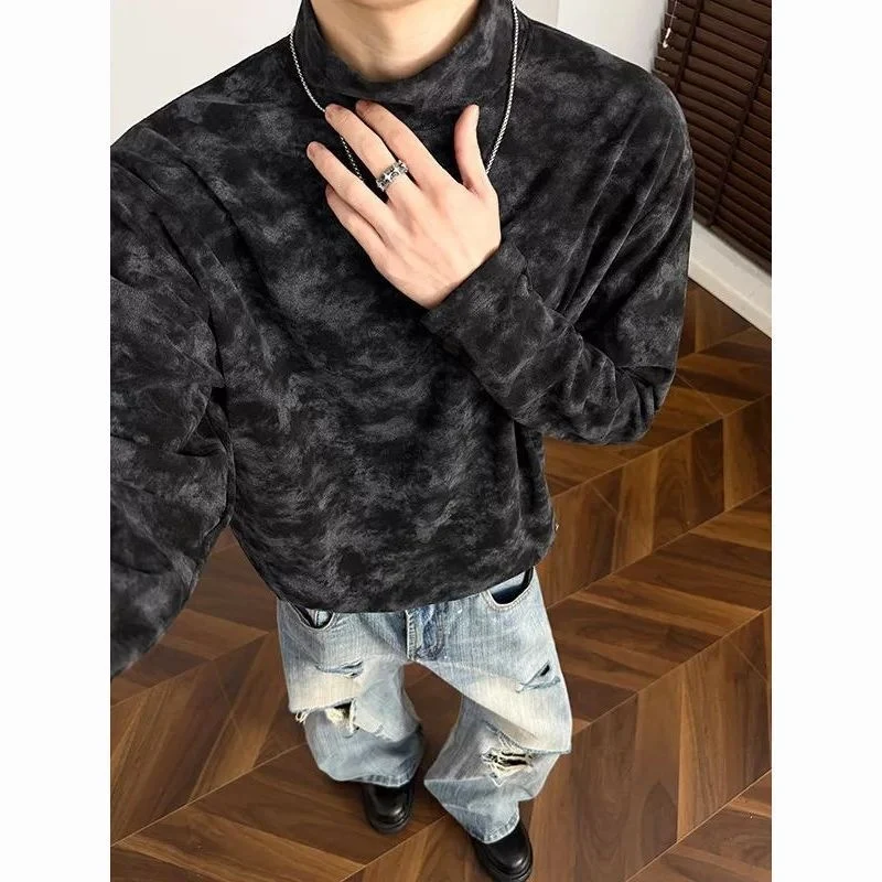 Herren Lockeres Stehkragen-Sweatshirt mit dezentem Marmorprint Nord Taschen