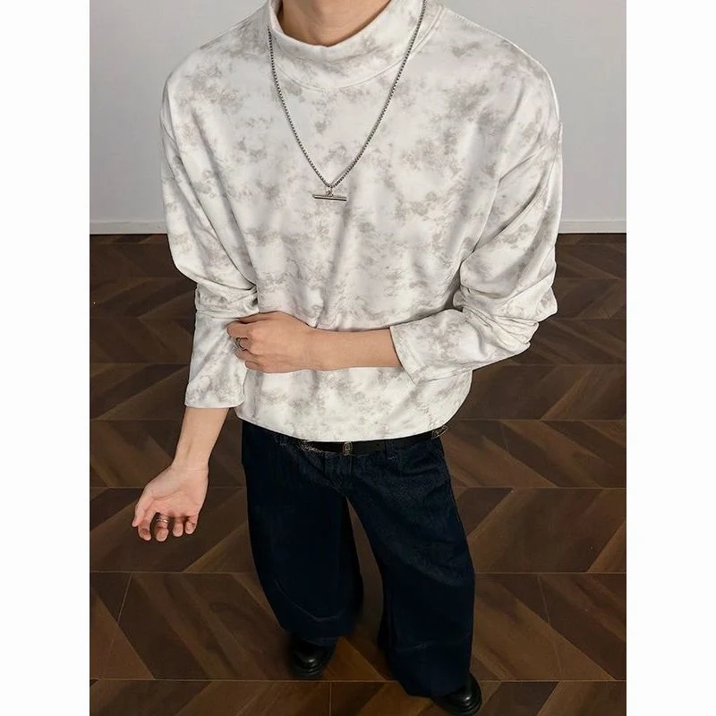 Herren Lockeres Stehkragen-Sweatshirt mit dezentem Marmorprint Nord Taschen