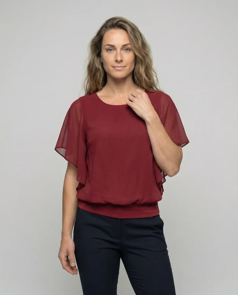 Damen Zweilagige Fledermausärmel Chiffonbluse