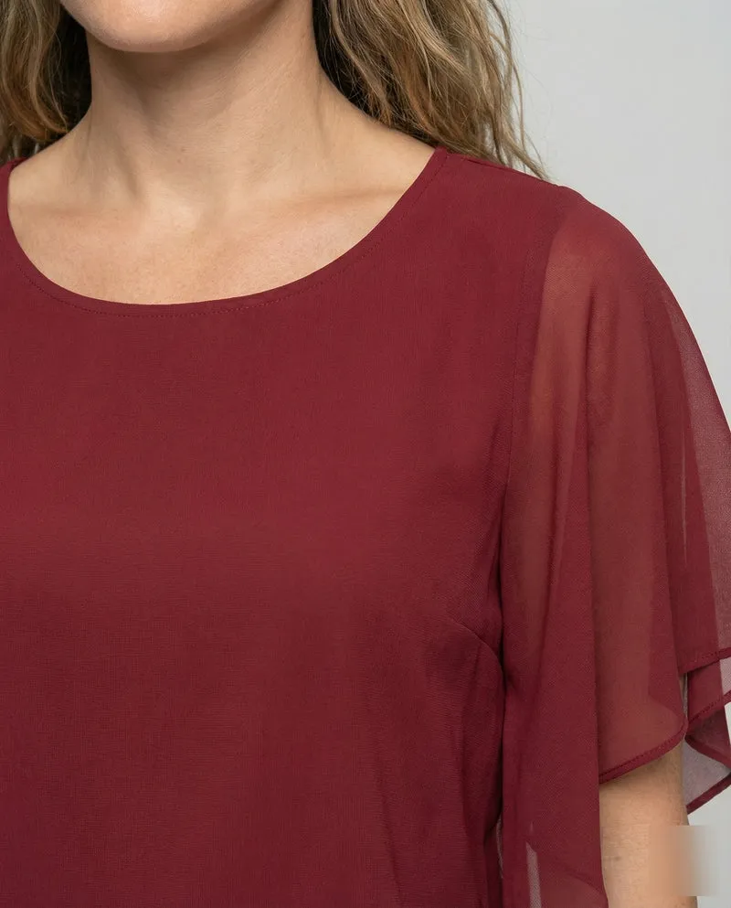 Damen Zweilagige Fledermausärmel Chiffonbluse