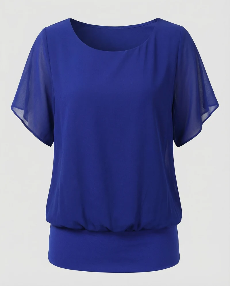 Damen Zweilagige Fledermausärmel Chiffonbluse