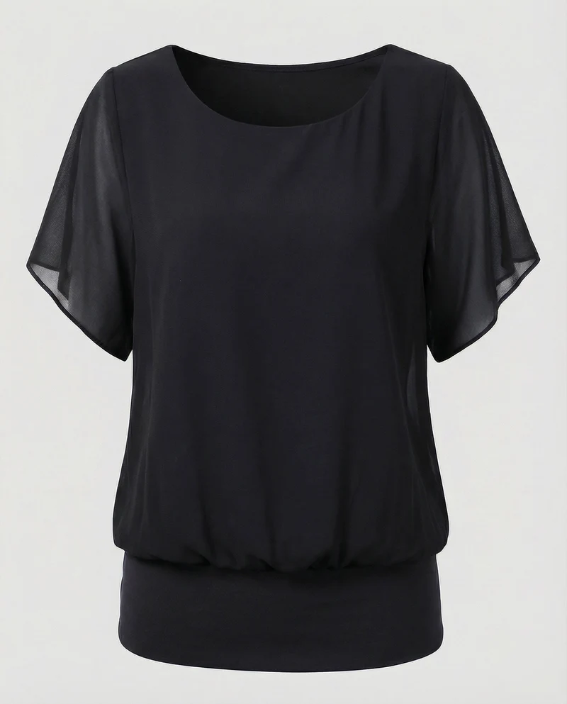 Damen Zweilagige Fledermausärmel Chiffonbluse