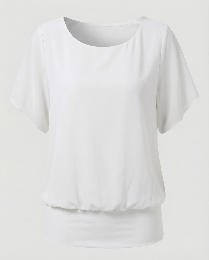 Damen Zweilagige Fledermausärmel Chiffonbluse