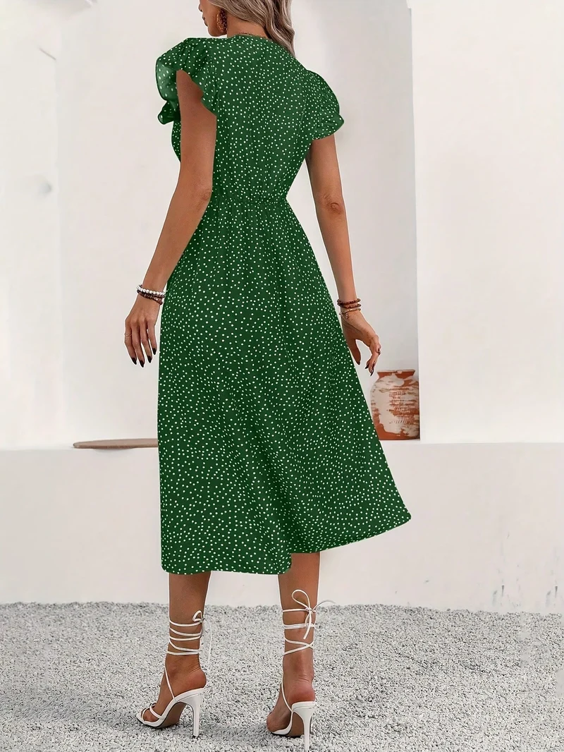 Damen Langarm Kleid mit Knopfleiste und Schmetterlingsärmeln