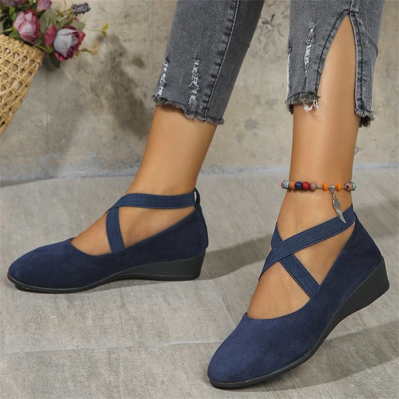 Damen elegante Wedge-Pantoletten mit überkreuzten Riemen und komfortablem Fußbett