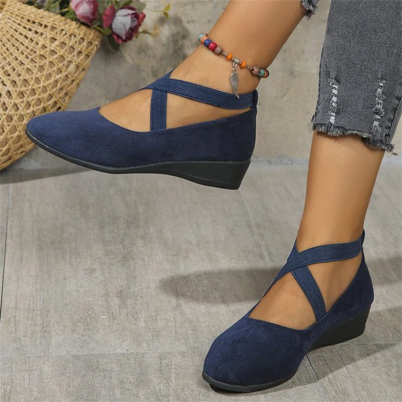 Damen elegante Wedge-Pantoletten mit überkreuzten Riemen und komfortablem Fußbett