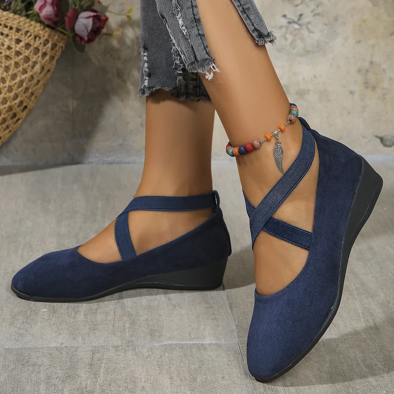 Damen elegante Wedge-Pantoletten mit überkreuzten Riemen und komfortablem Fußbett