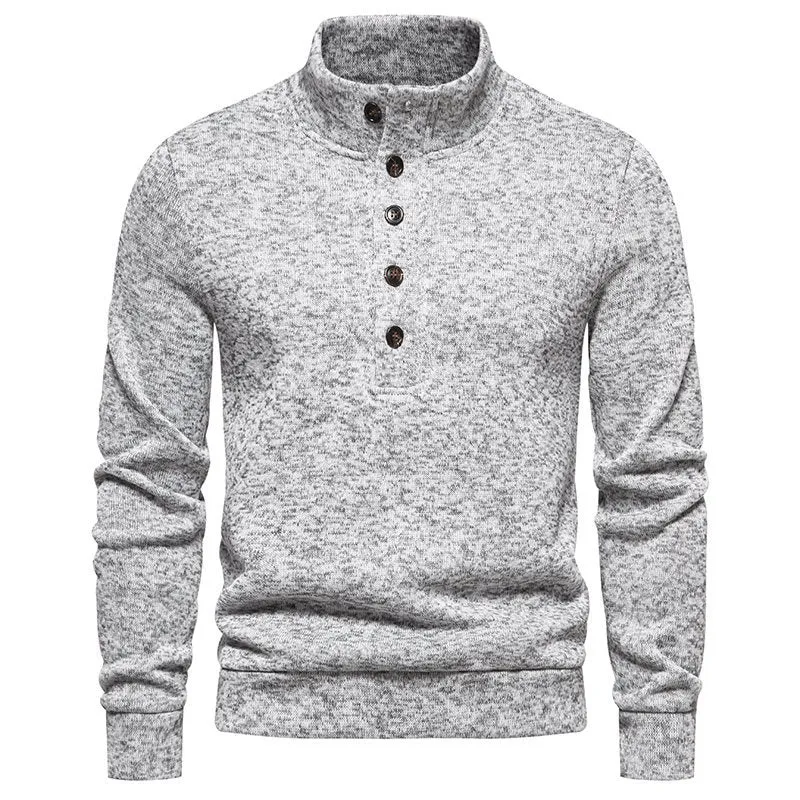 Herren Komfortabler Feinstrick-Pullover mit Knopfleiste und Stehkragen Nord Taschen