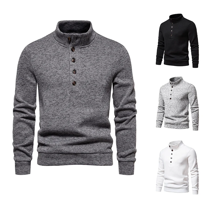 Herren Komfortabler Feinstrick-Pullover mit Knopfleiste und Stehkragen Nord Taschen