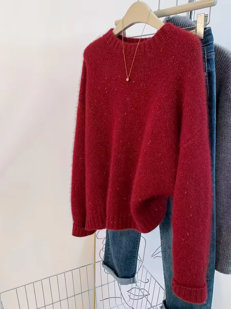 Damen Kuscheliger Oversize‑Pullover im Mohair‑Look mit Rundhalsausschnitt und dezentem Glitzereffekt Nord Taschen