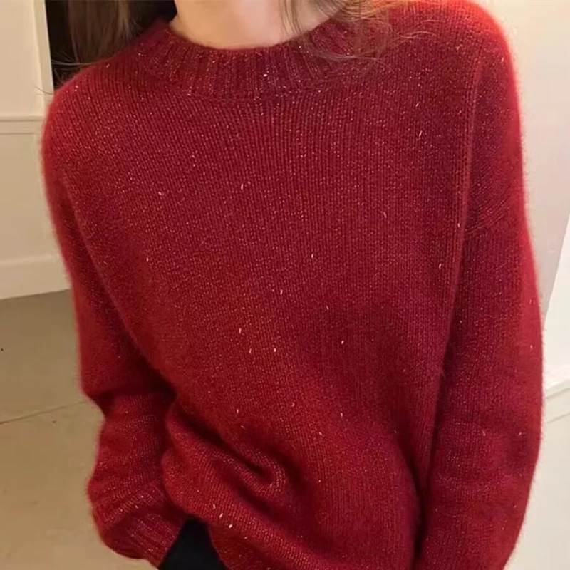 Damen Kuscheliger Oversize‑Pullover im Mohair‑Look mit Rundhalsausschnitt und dezentem Glitzereffekt Nord Taschen