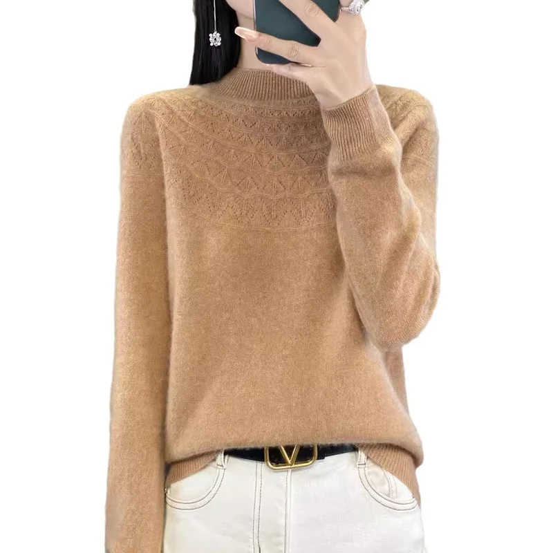 Damen Kuscheliger Mohair‑Optik Pullover mit Zierstruktur am Oberteil und Stehkragen Nord Taschen
